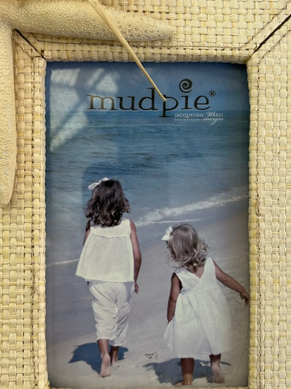 Mud Pie Cream Coastal Starfish Photo Frame with Raffia Bow